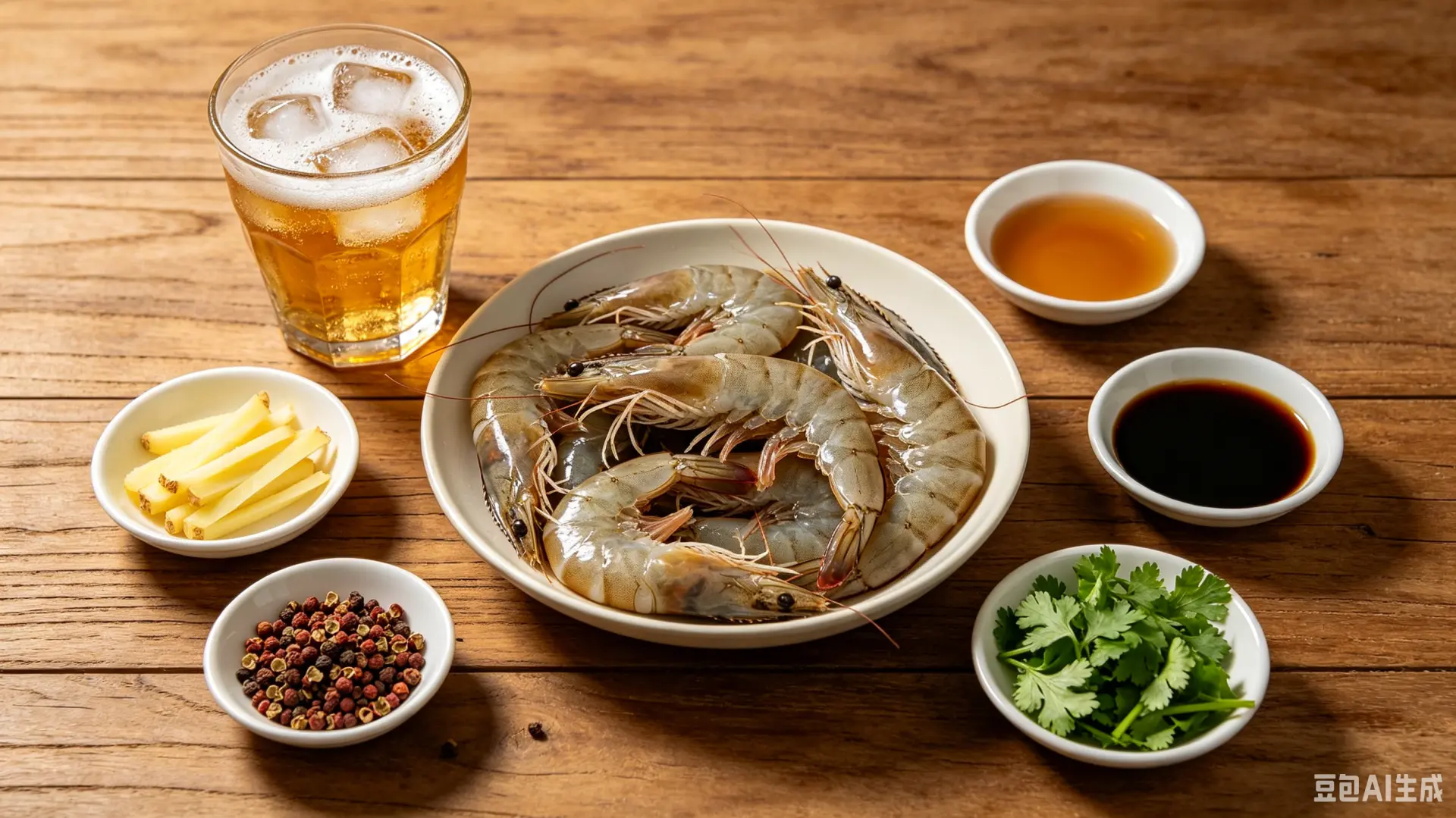 蝦肉低脂高蛋白、可提升免疫力，白灼最能保留營養。多數人煮蝦乾柴發腥，根源是冷、滾水選錯。正確方式為溫水下鍋，搭配啤酒薑椒去腥，蝦彎月牙即撈出過涼白開，當餐食用避免蛋白變質。（示意圖來源：豆包AI）