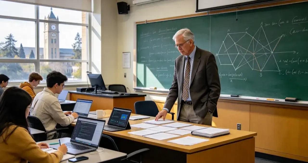 美國加州大學柏克萊分校（UC Berkeley）菲爾茲獎得主博赫茲（Richard Borcherds）眼見學生大量運用AI完成作業，難以辨識人類與AI成果，決定不再按答案正確性評分，僅依完成狀況給予學分，同時憂心AI衝擊數學領域的未來發展。（示意圖來源：藍莓卷）