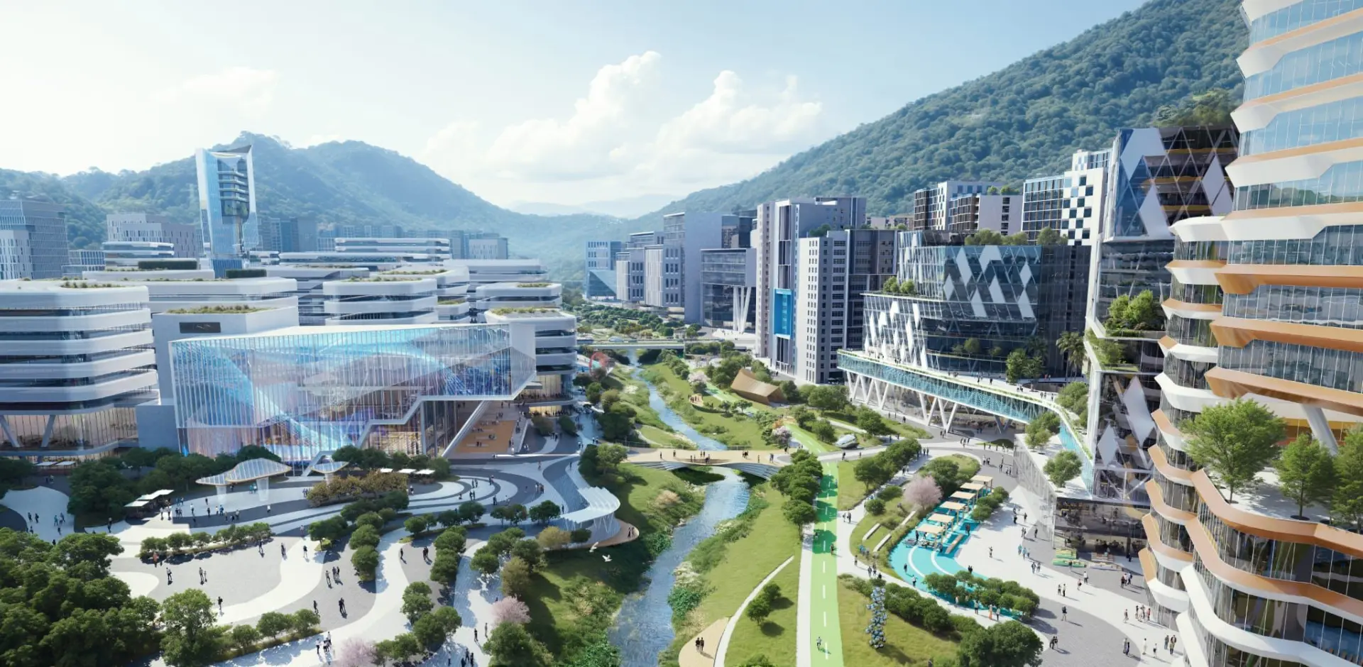 在建造與環境方面，專屬法例擬放寬申請豁免《建築物條例》部分要求的門檻，鼓勵採用創新建築科技，又把建築噪音許可證改為重視實際環境及緩解措施，並把有效期延長至一年，減少重複申請，但噪音標準不變。(圖：北部都會區﻿@FB)