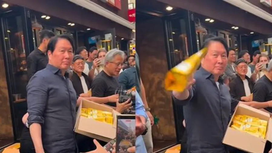 SK崔泰源陪同黃仁勳發零食竟丟著給？韓國民眾滿腹怨氣瘋狂吐槽的封面圖片