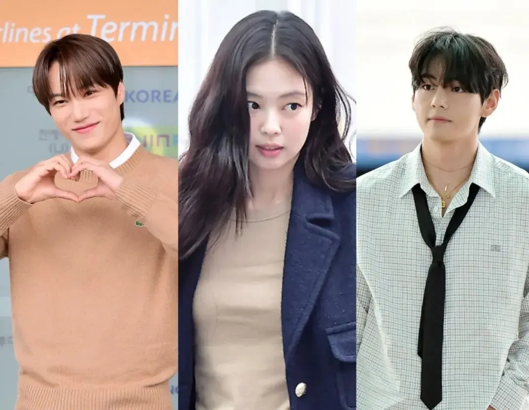 BLACKPINK 成員 Jennie 現身仁川機場第二航廈，不僅與前男友 EXO 成員 Kai、緋聞前男友 BTS 成員 V 同乘一班機引發「韓娛修羅場」討論。(圖： 網絡翻攝)