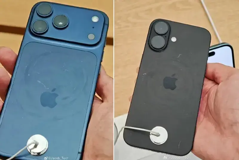 上海和香港等地的 Apple Store 零售店展示機在投入使用短短幾小時後，便出現明顯磨損和刮痕。（圖／翻攝自微博）