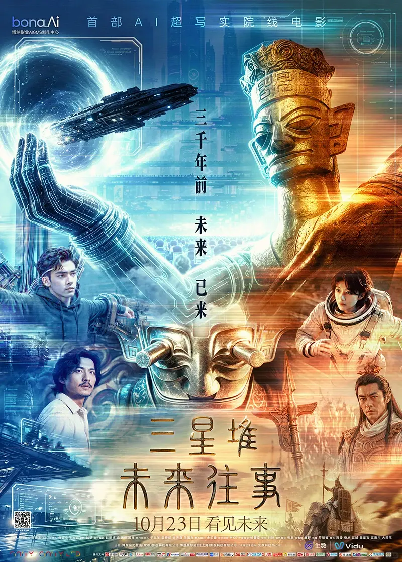 內地首部獲院線公映許可的AI超寫實電影《三星堆：未來往事》於10月23日上映，製作成本達千萬元等級，預售票房僅約14.4萬元人民幣，資本市場與觀眾市場反應呈現兩樣面貌。（來源：小紅書）