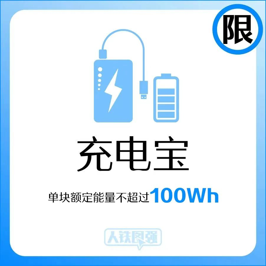 鐵路旅客𢹂帶的充電寶能量不能超過100Wh。
