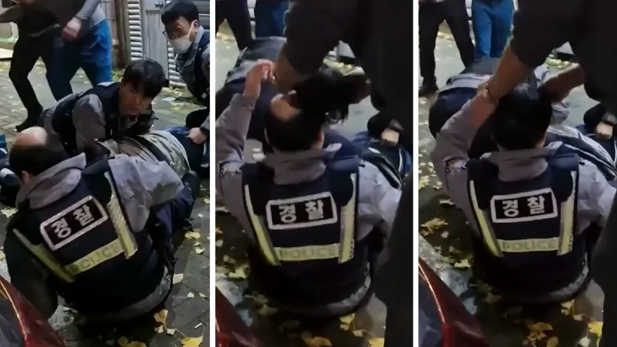 韓國警員執勤當場掉假髮，緊張執法畫面瞬間崩壞爆笑的封面圖片