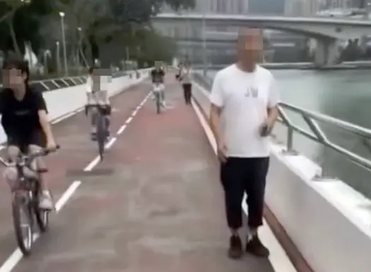 一名男子行經荃灣西單車徑，被青年擲物擊中。（網上片段）