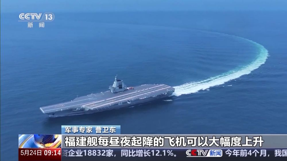 福建艦海試穩步推進。（央視）