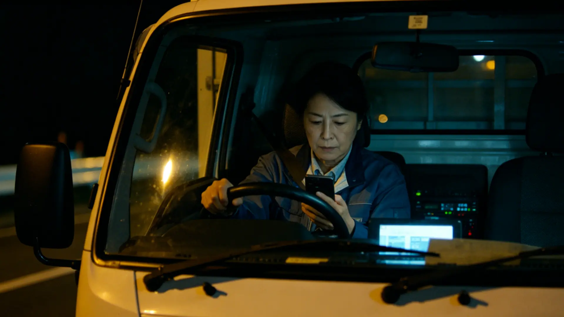日本三重縣54歲女貨車司機水谷水都代，駕駛時低頭滑手機、無視限速，引發連環追撞車禍奪6命，事後坦承罪行，已被津地方檢察廳依過失致死罪起訴。（示意圖來源：豆包AI）