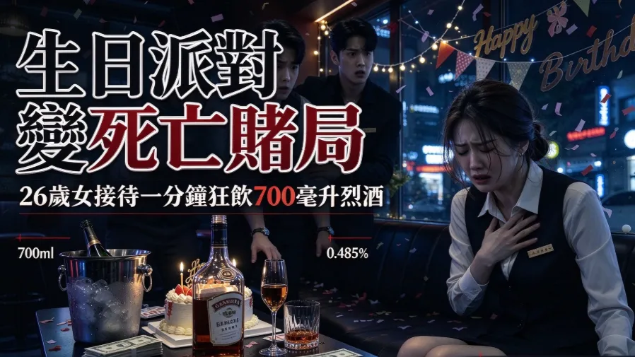 生日局釀死亡悲劇！韓國26歲女子拚500萬賭注，一分鐘狂飲700毫升烈酒後身亡的封面圖片