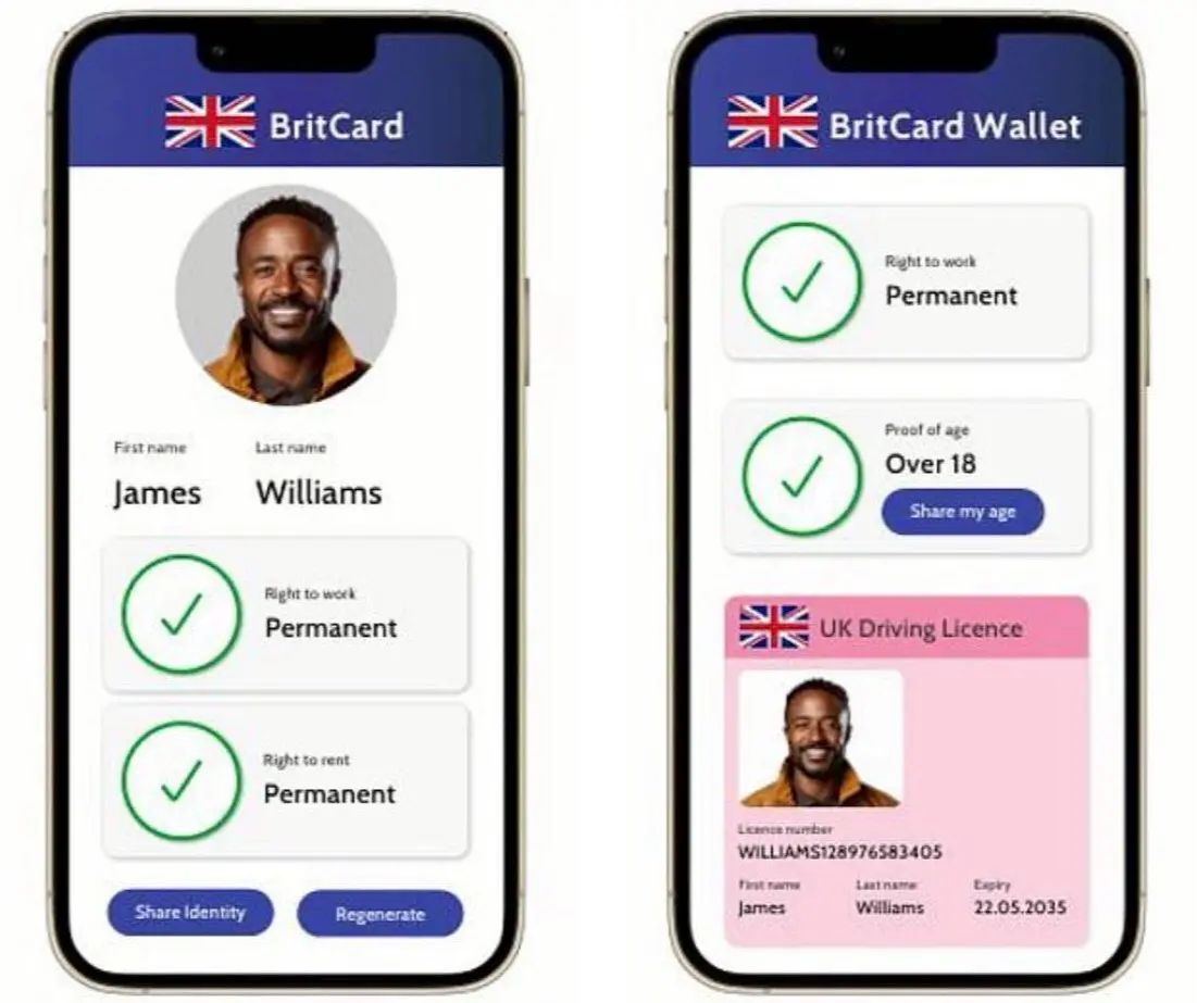 工黨智庫Labour Together模擬Britcard 如何顯示持有人擁有在英工作的資格。（圖/Labour Together）