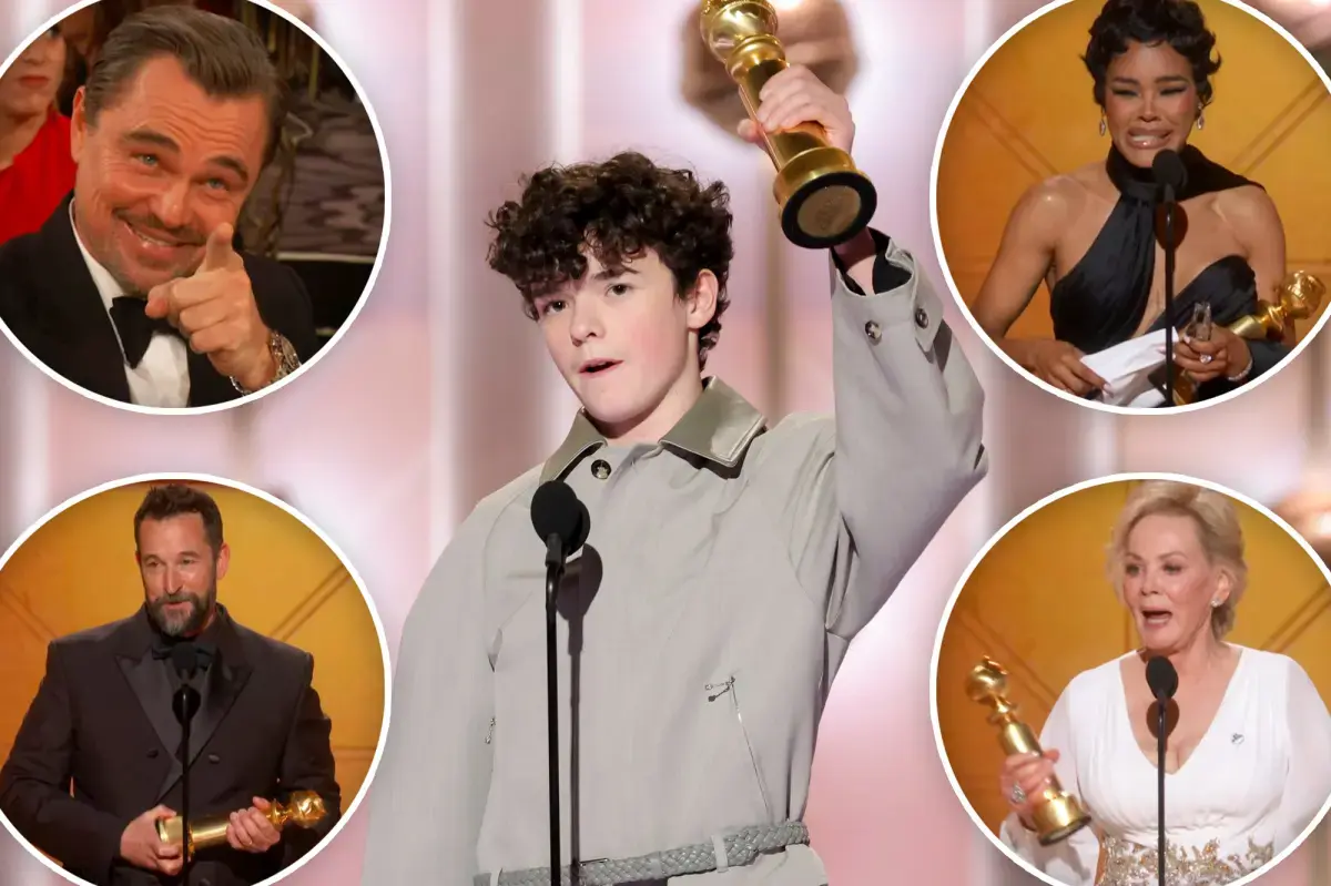 本屆典禮星光熠熠，電影與電視類各大獎項逐一揭曉，最終《一戰再戰》與《混沌少年時》分別成為電影類與電視類最大贏家，各自橫掃四項大獎，「甜茶」提摩西夏勒梅擊敗李奧納多等強敵首奪金球影帝。(圖：網絡截圖)