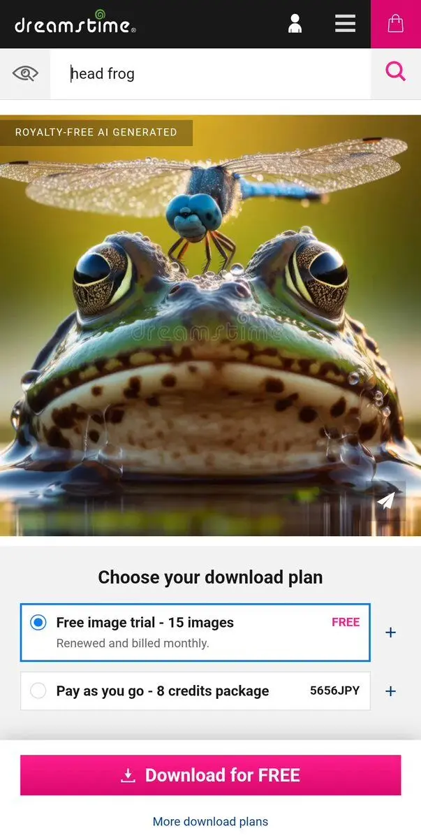 還真有人在圖庫網站「Dreamstime」上，用關鍵字搜出了幾乎一模一樣、印著「免版權 AI 生成」浮水印的圖片！（來源：網絡）
