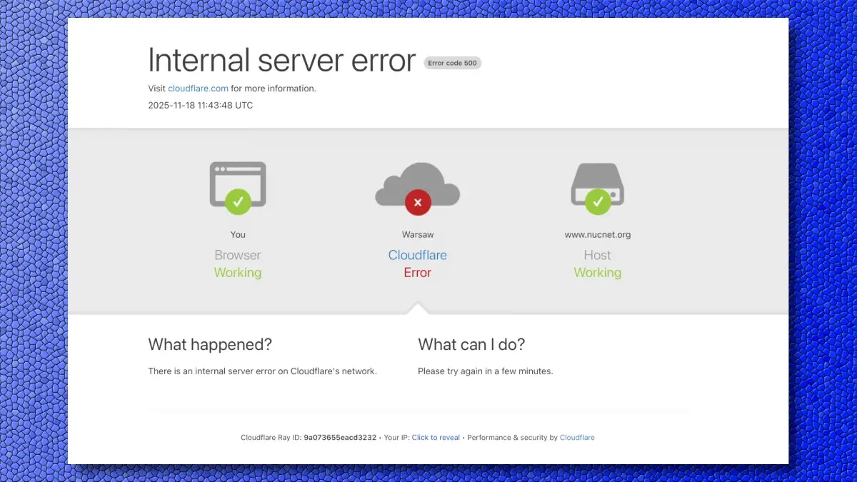 最常見的狀況是頁面顯示「Internal Server Error」內部伺服器錯誤訊息，也有不少用戶被卡在「正在驗證您是否是人類」的畫面，無論刷新多少次都無法順利進入網站。(圖片：網絡截圖)