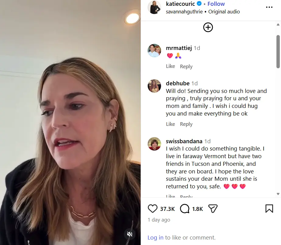 莎凡娜葛斯里在IG上發布的影片，每一幀都透著絕望。（來源：katiecouric@IG）