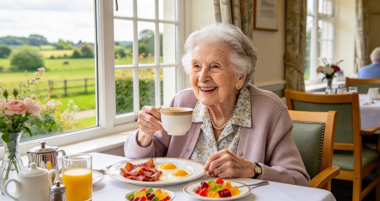 英國107歲老奶奶桃樂絲．克雷頓（Dorothy Creighton）分享長壽心得，每日早餐必吃培根配雞蛋，還愛吃軟糖寶寶（Jelly Babies），專家提醒這僅為個人習慣，不代表養生良方。（示意圖來源：藍莓卷）