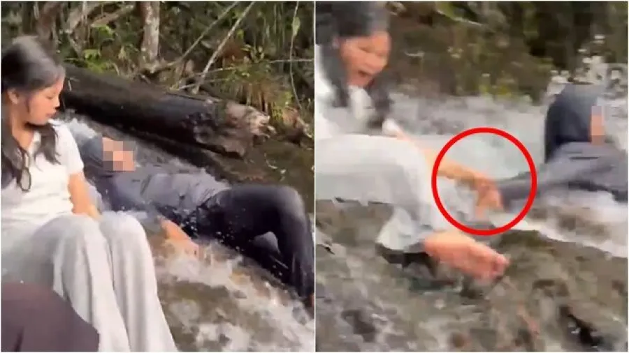 奪命瞬間！印尼25歲女子仰躺溪石「下秒遭湍流沖走」 墜20公尺瀑布亡的封面圖片