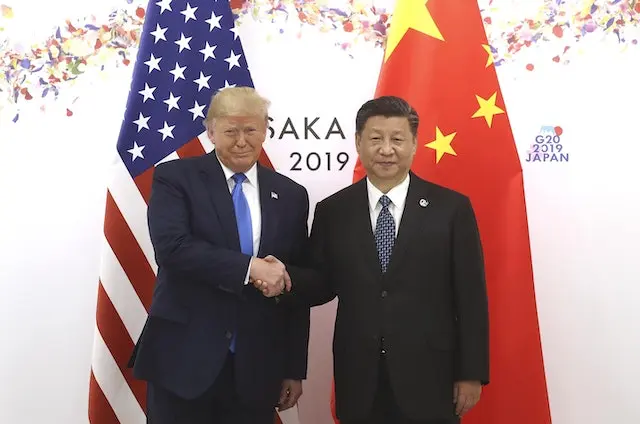 中國國家主席習近平與美國總統特朗普2019年夏在大阪G20峰會上會面。(新華社)