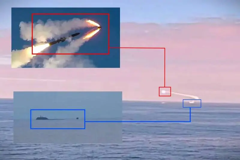 俄羅斯北方艦隊最新「亞森-M」級核潛艦「阿爾漢格爾斯克號」（Arkhangelsk）近日在巴倫支海完成水下實彈演訓，發射「縞瑪瑙」（Oniks）超音速反艦飛彈，並命中超過200公里外目標。圖中標示潛艦位置、飛彈飛行軌跡及目標區域。（圖取自TASS、CSIS；Army Recognition製圖）