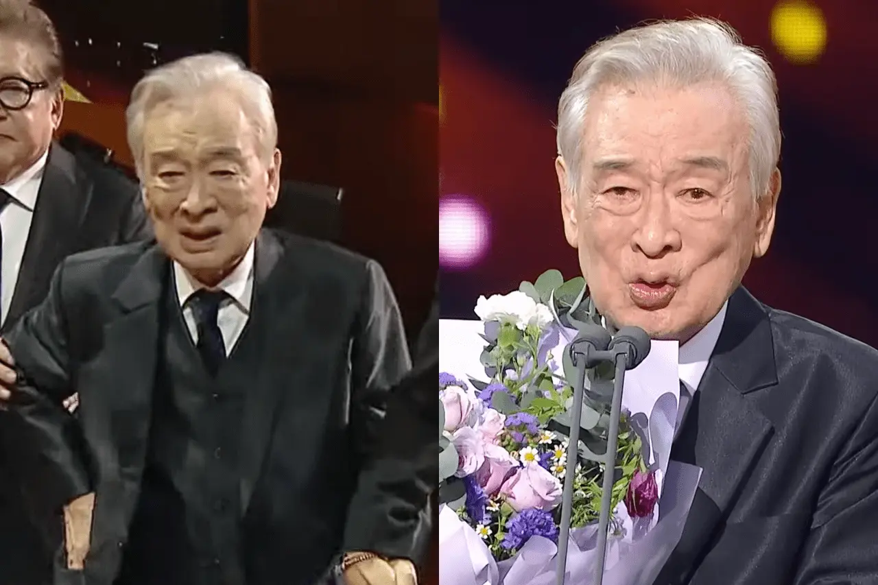 李順載生前最後一次公開亮相，是 2024 年 12 月 31 日錄製、2025 年 1 月播出的《KBS 演技大賞》。當時他以《狗之聲》拿下大獎，成為該頒獎禮史上最高齡得主，上台時需他人攙扶，身形明顯消瘦卻精神飽滿。(圖：視頻截圖)