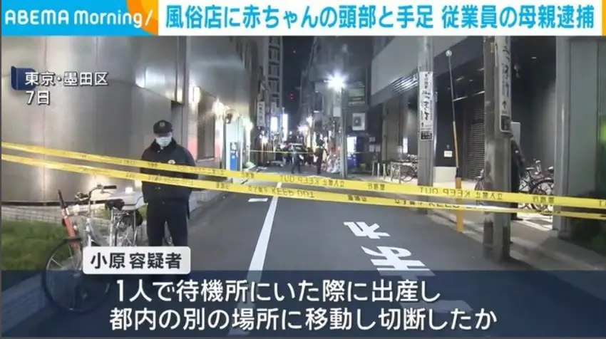 東京墨田區夜晚的霓虹卻掩蓋著難以言喻的陰森。  一間風俗店的休息室深處，那台用來冰鎮飲品的冷凍庫，誰也沒料到，會成為一場悲劇的最終歸宿——裡面靜靜躺著的，是一名新生嬰兒被肢解的頭部與四肢。（來源：ABEMA TIMES）