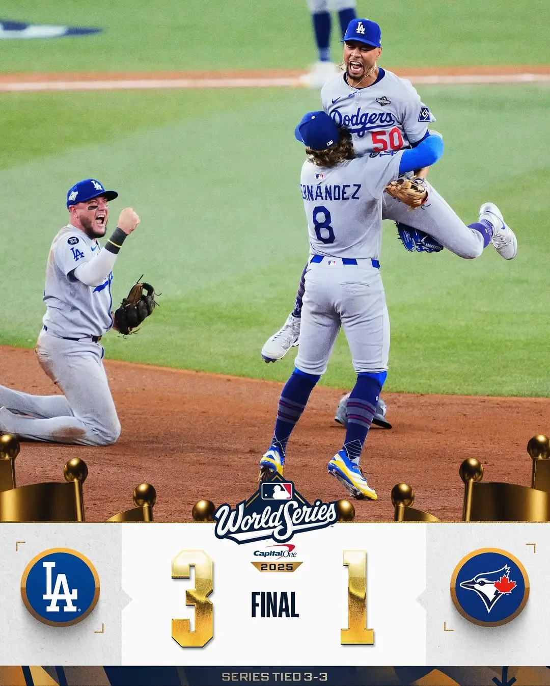 2025 年 MLB 世界大賽第六戰在加拿大多倫多藍鳥主場 Rogers Centre 展開殊死搏鬥。(圖片來源:mlb@ig)