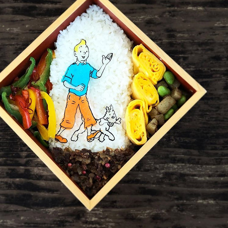松浦美喜（Miki Matsuura）創作的「丁丁歷險記」便當。（來源：ig@nancychanne）