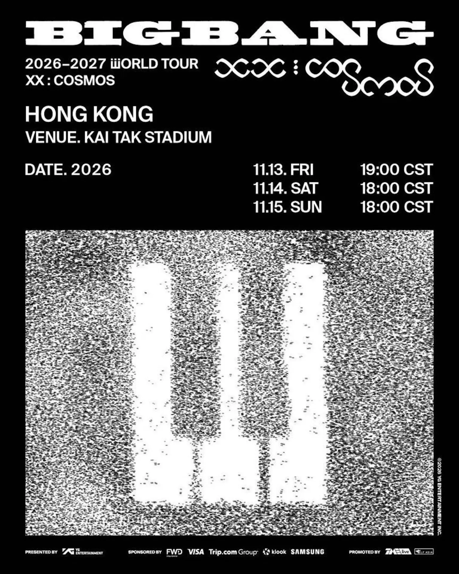 根據官方公佈的演出時間，香港站三場演出時段各有不同，11月13日為晚上7時開演，11月14日及15日則統一為傍晚6時開場，讓樂迷可以彈性規劃觀演行程。(圖：kaitaksportsparkhk@IG)