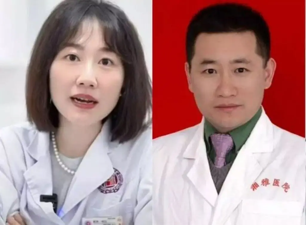 湖南省人民醫院副院長祖雄兵（右）和眼科主任醫師曾琦（左）被指存在不正當關係。（網絡圖片）