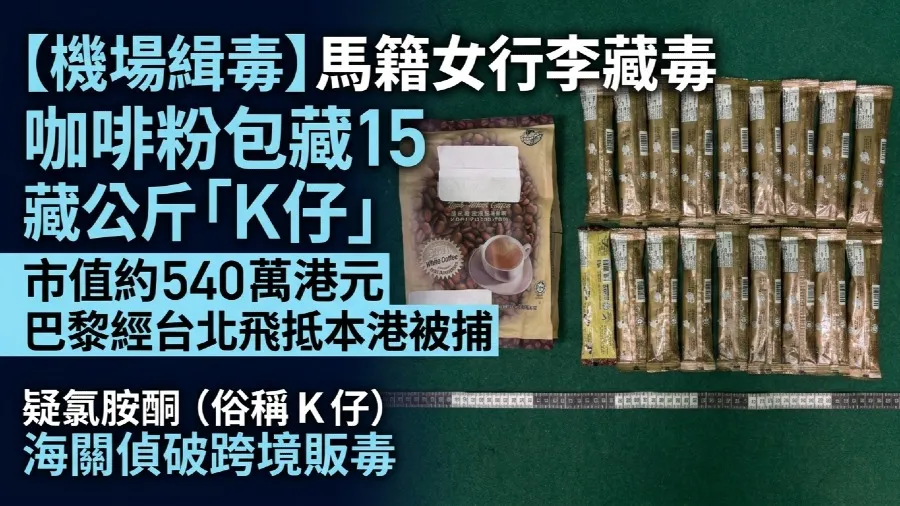 【機場毒品案】馬來西亞女子行李藏540萬港元K仔 咖啡粉包裝掩飾 巴黎經台北入境被捕的封面圖片