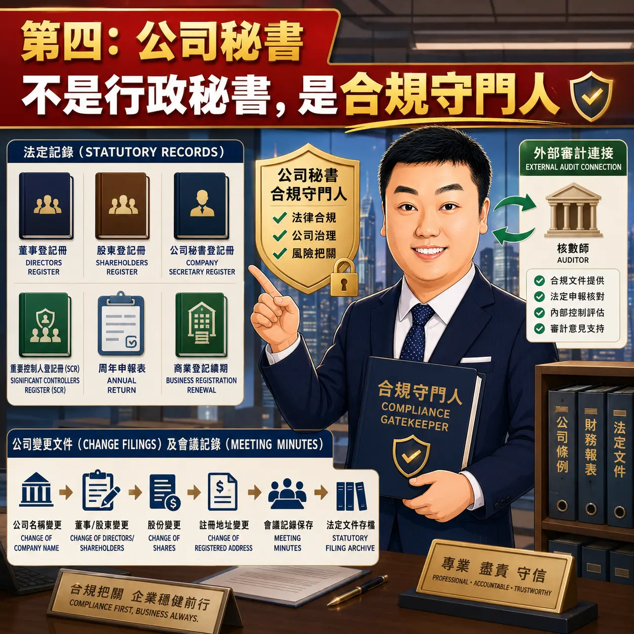 第四，公司秘書不是普通秘書，而是合規守門人。