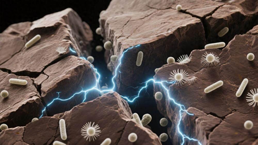 中科院廣州地化所研究發現，地殼斷裂瞬間釋放化學能，生成氫氣和過氧化氫，驅動鐵循環形成「地下電網」供地下微生物生存。（資料圖來源：中國科學院廣州地球化學研究所）