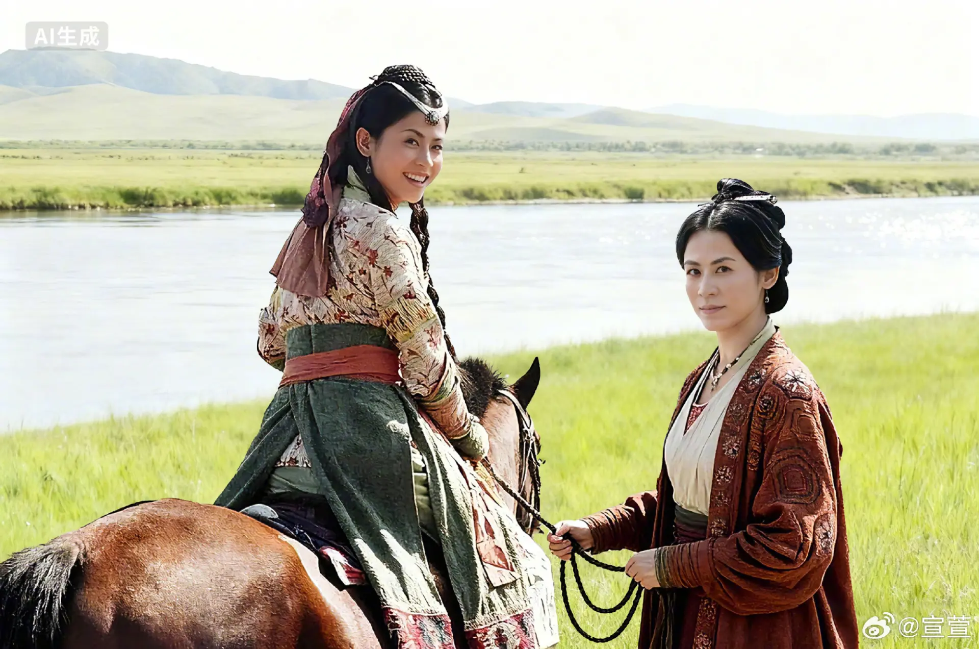 值得一提的是，宣萱在電影版官方微博釋出的 AI 合成跨時代合照中，因 25 年前後外貌幾乎零變化被網民大讚「凍齡」「完全無歲月痕跡」。(圖：宣萱@微博)