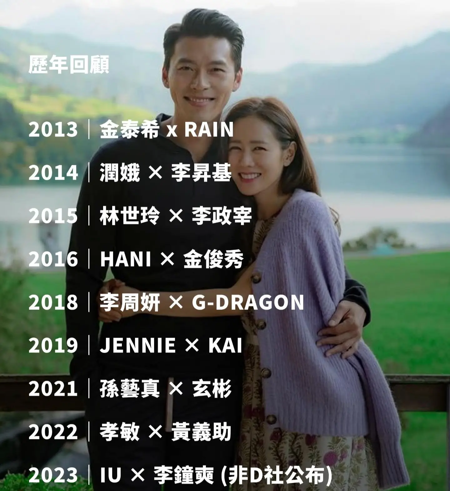 D 社的元旦情侶爆料向來是韓流圈年度震撼彈，每逢 1 月 1 日便會以偷拍約會照公開一對名人情侶，2013 年首屆 Rain 與金泰希的組合引爆全亞洲，從此奠定這項跨年儀式的地位。(圖：混著 MIXFIT Online Magazine@threads)