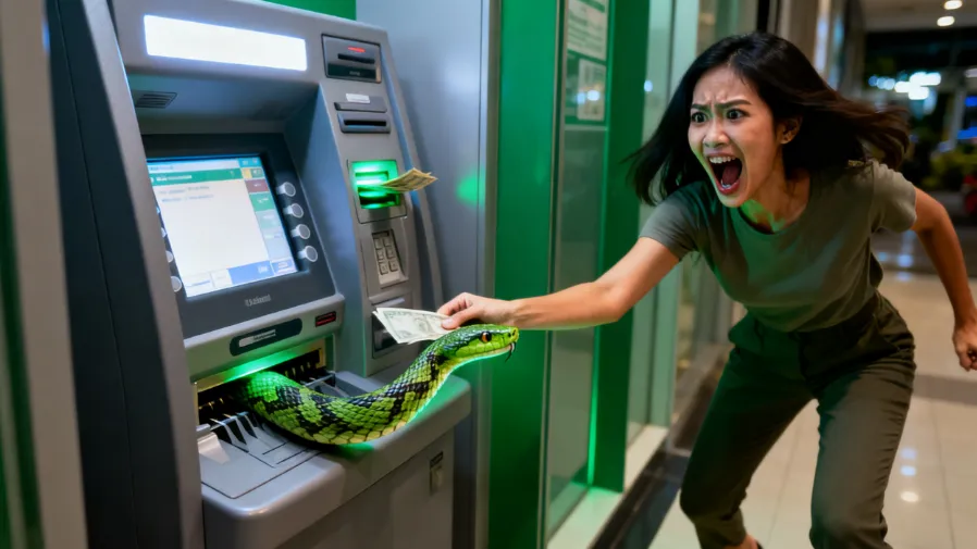 泰國女子取款遇「毒蛇伴鈔」，拆機後蛇竟不見了？！的封面圖片