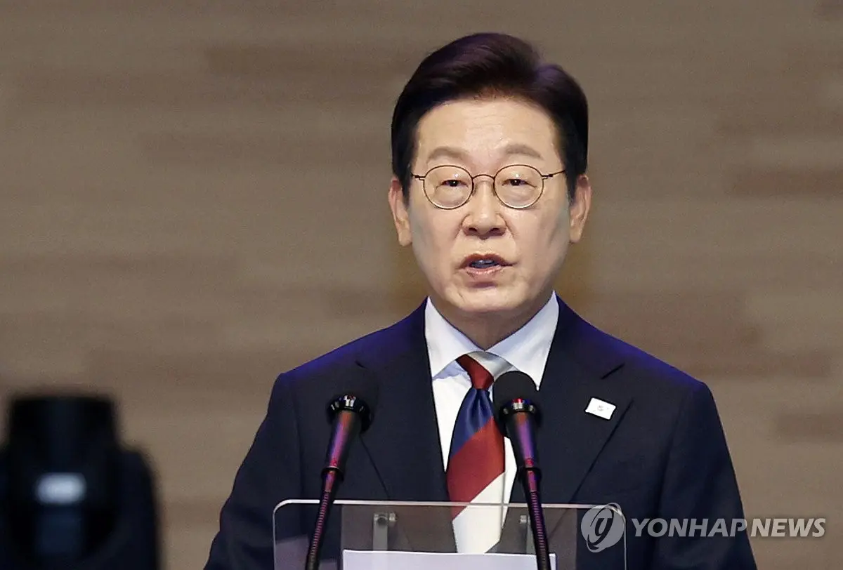 8月15日,韓國總統李在明出席光復節80周年慶祝儀式並致辭 (韓聯社)