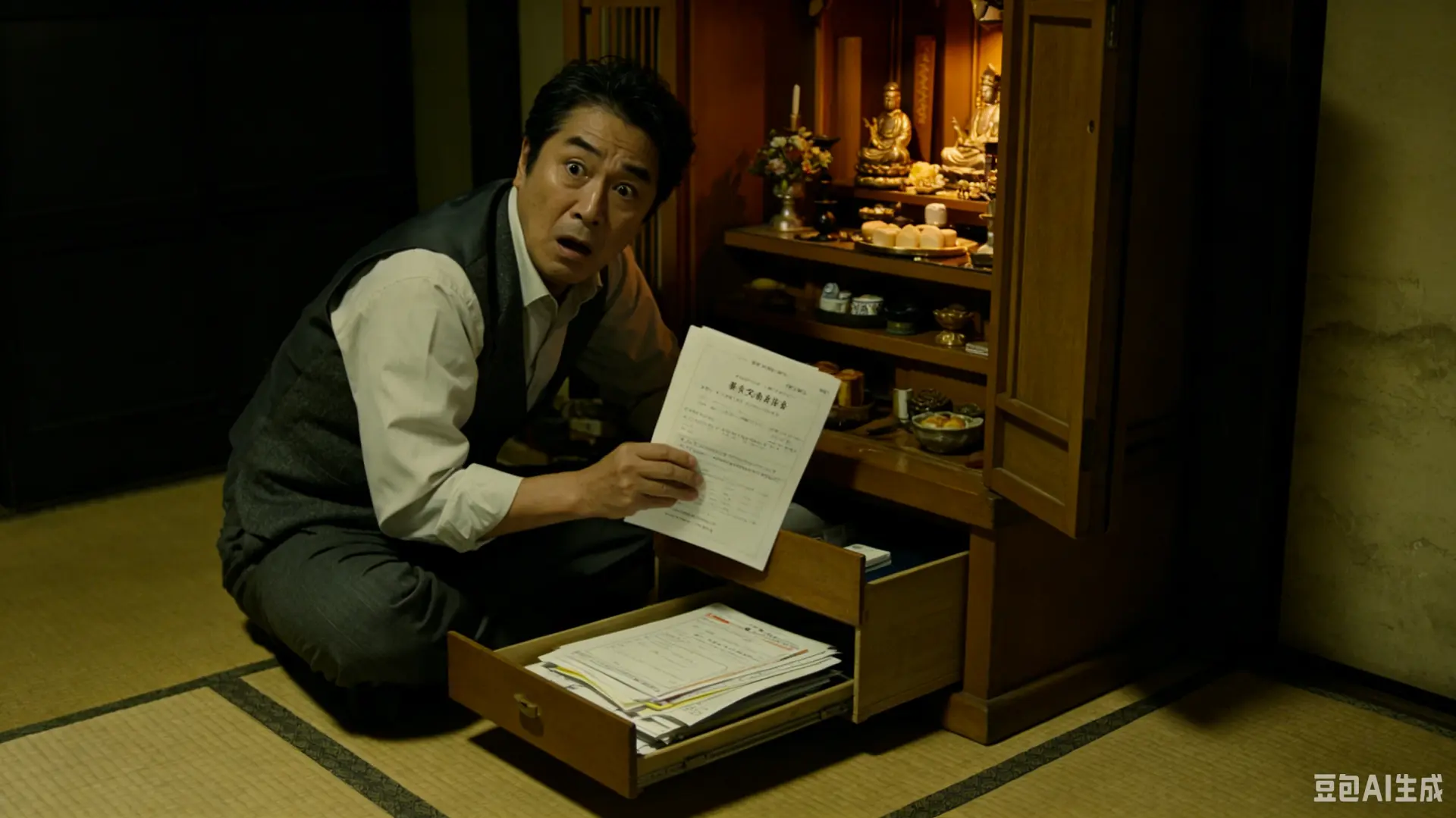 日本50歲男子幫失智父親清查資產，於點心盒發現價值1.4億日圓的股票，原以為雙親養老無憂，卻因父親無法確認本人意願，所有資產遭凍結無法動用。（示意圖來源：豆包AI）