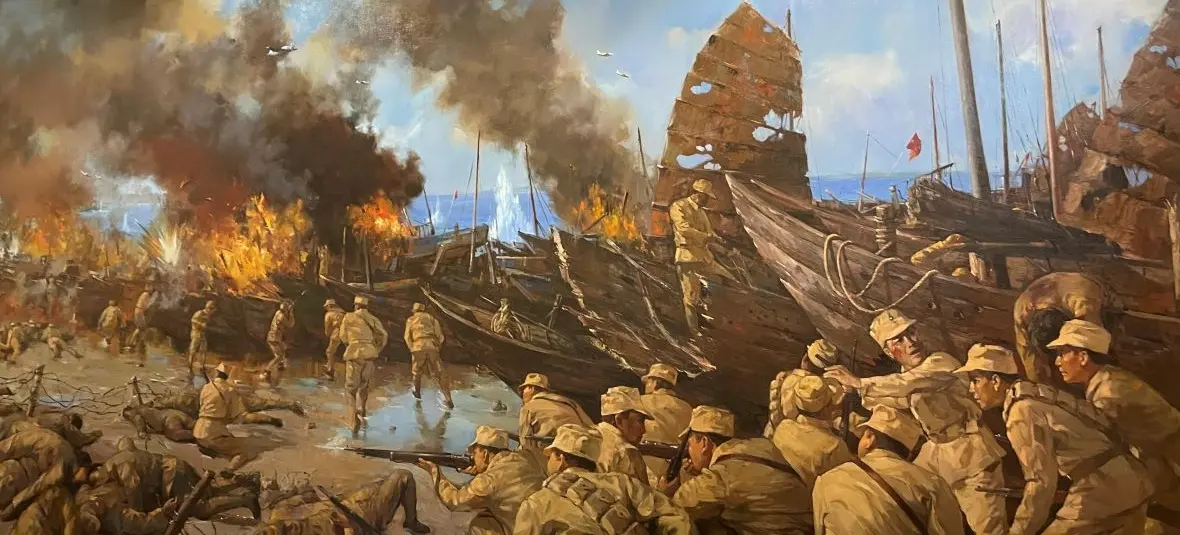 本來要登陸在金門島中間、要切斷金門兩頭的共軍、結果被吹到古寧頭的角落上去了。(圖: 網絡翻攝)