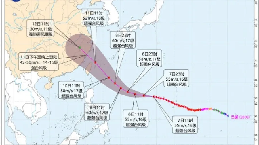 巨無霸颱風巴威維持 17 級以上 81 小時 本周末恐登陸福建浙江的封面圖片