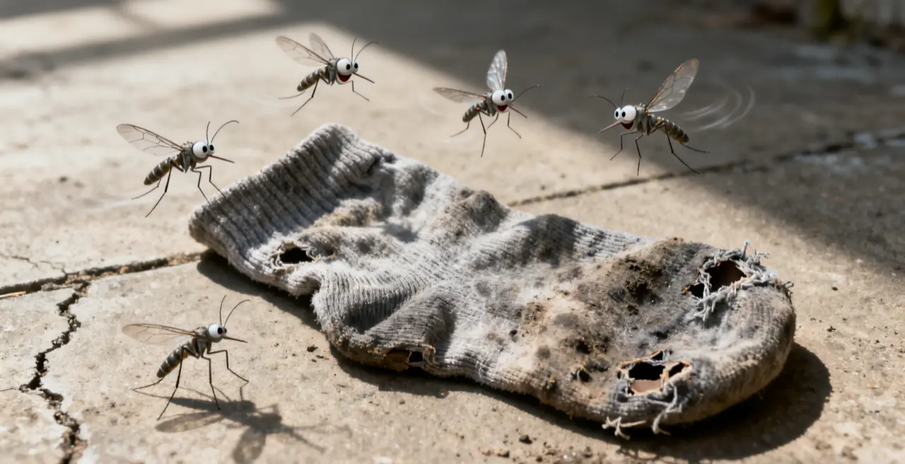 日本研究團隊最近的發現，更是讓人跌破眼鏡：原來蚊子不僅會追著二氧化碳找目標，還對「穿過的襪子氣味」情有獨鍾！（示意圖來源：豆包AI）