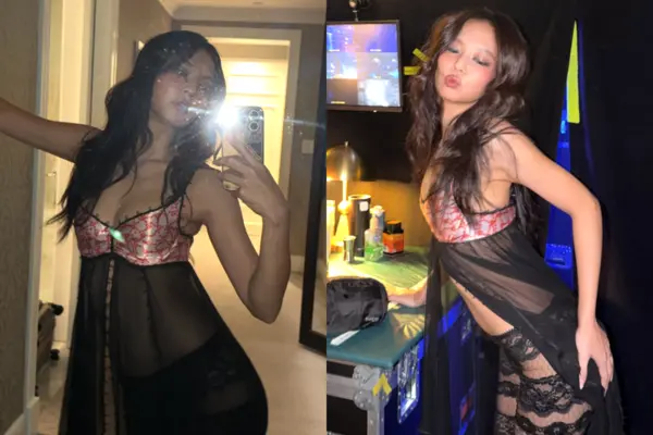 BLACKPINK成員Jennie於社群釋出後台全新造型美照，突破風格挑戰內衣風透視穿搭，粉黑拼接馬甲搭配透紗設計超吸睛，絕佳氣場引爆網路熱議。（來源：IG）