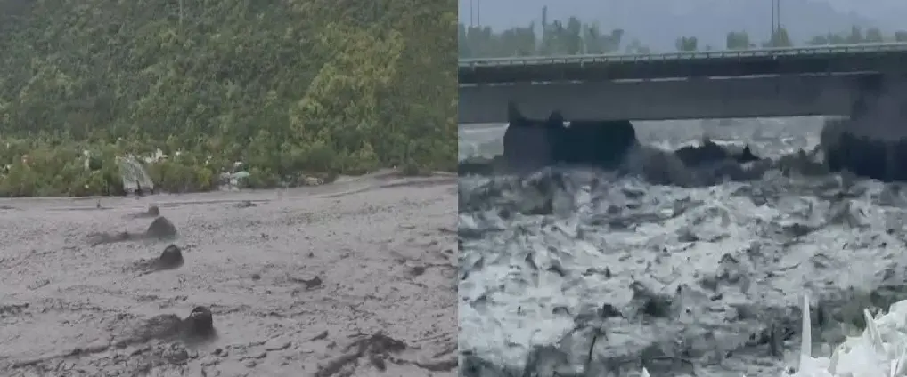 鳳林鎮與光復鄉的馬太鞍溪橋遭洪峰沖斷，橋體斷成數截，僅剩桥墩孤立於洪流中。​(圖：網絡截圖)