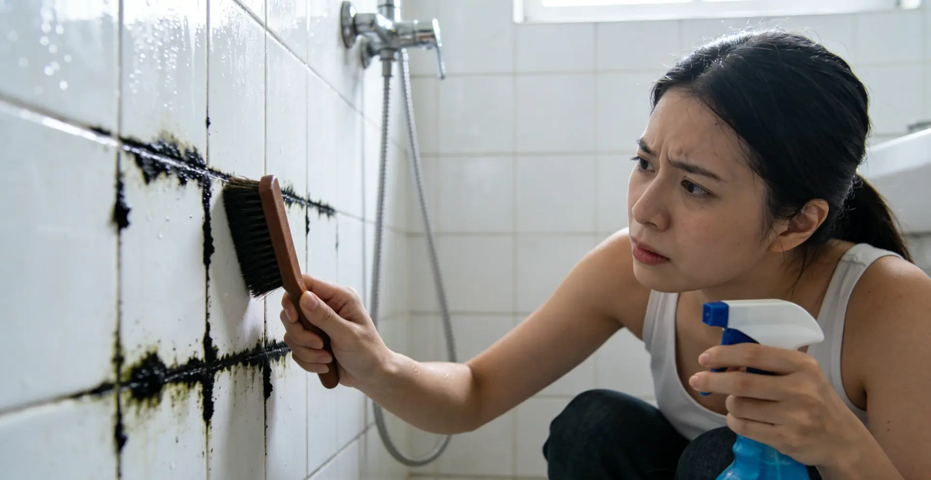 浴室向來是家中黴菌的「溫床」，就算每天花時間刷洗，浴缸邊緣、漱洗台縫隙、磁磚接縫處，還是會冒出一團團灰黑色的頑固黴菌。不僅看起來髒兮兮影響美觀，長期接觸還會對健康造成隱患。（示意圖來源：豆包AI）