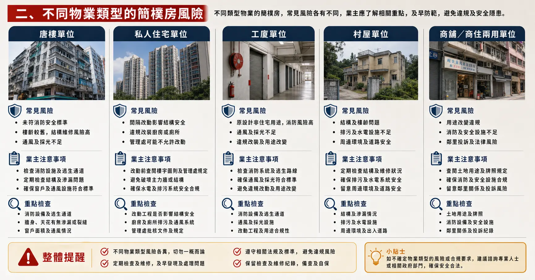 不同物業類型的簡樸房風險