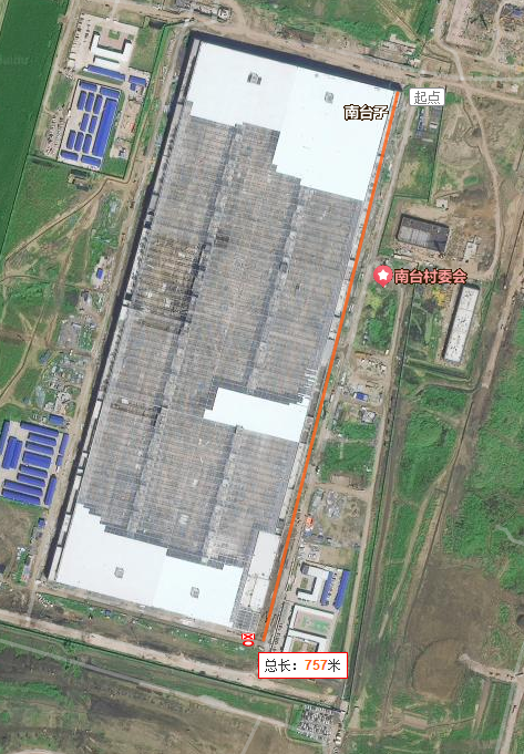 裝配廠房長度超過750米（百度地圖）
