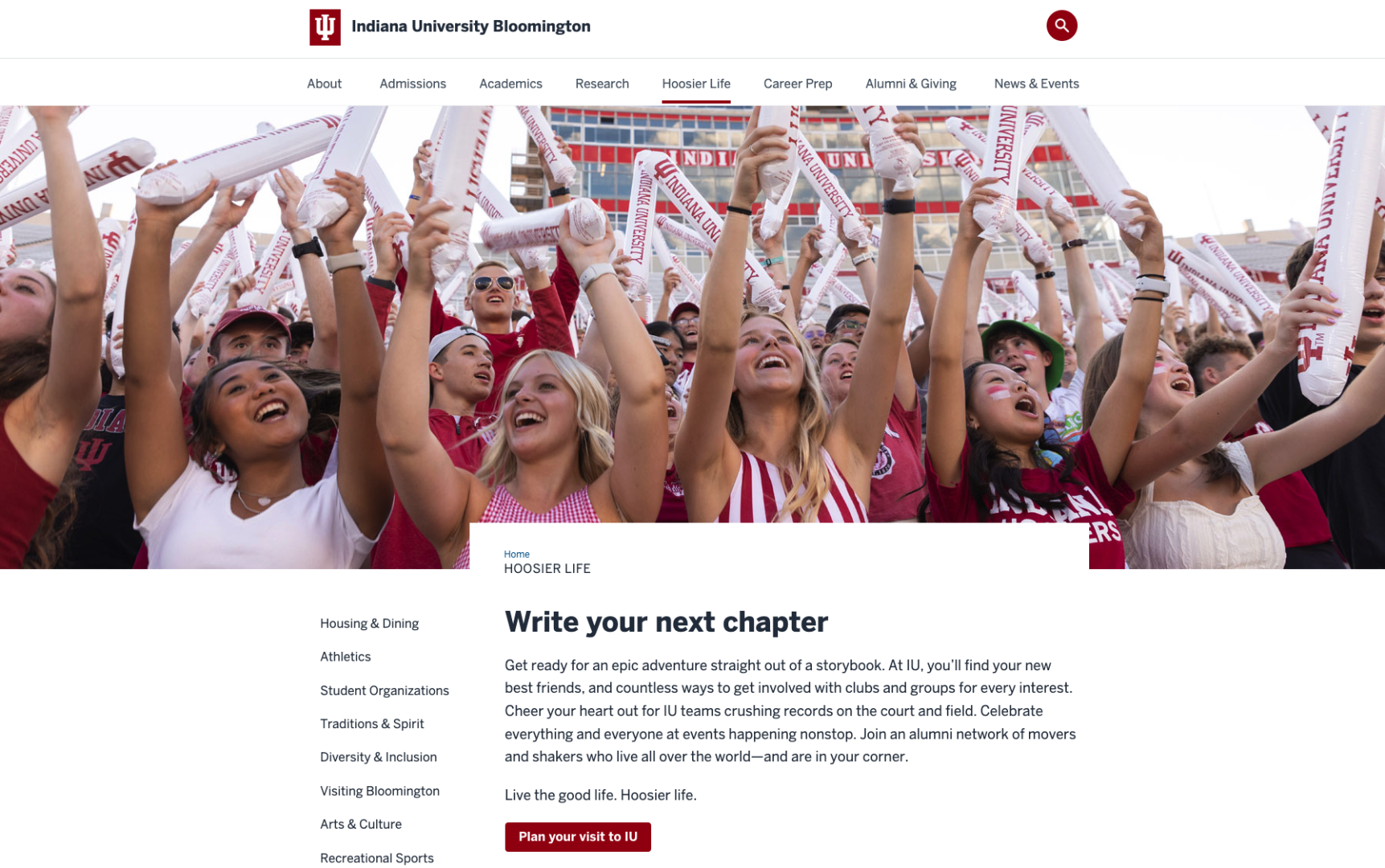 印第安納大學伯明頓分校網頁截圖。