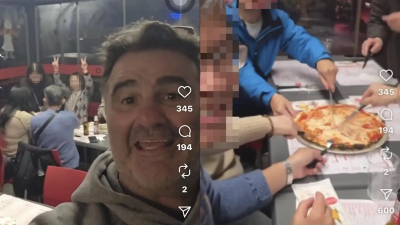 這段充滿歧視的影片被帕齊尼上傳至IG後，立刻引爆輿論。他在貼文中憤怒表示「16個從台灣來的觀光客，只點5份披薩、3杯啤酒，太誇張了」。(圖：視頻截圖)