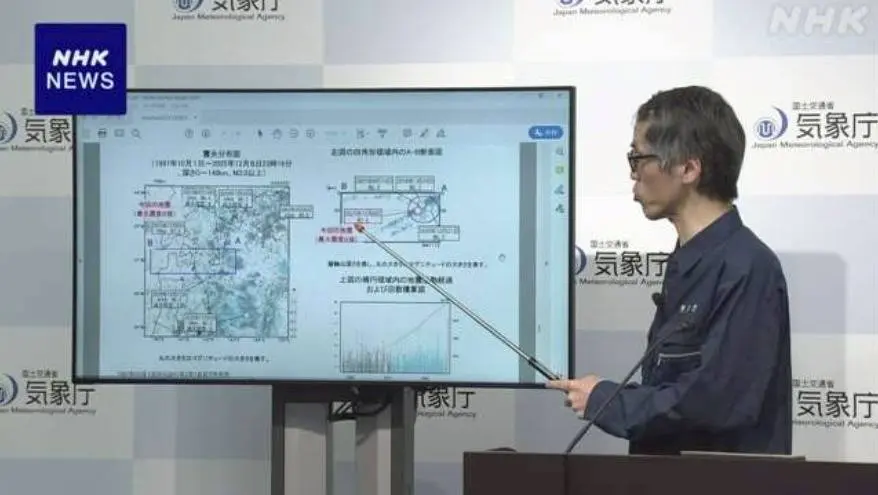 氣象廳警告，來一周仍可能出現震度6強級餘震。（NHK News 截圖）