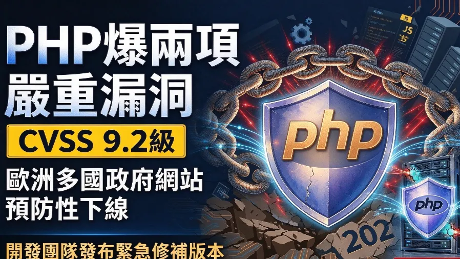 PHP 爆兩項 9.2 分嚴重漏洞　歐洲多國政府網站預防性下線的封面圖片