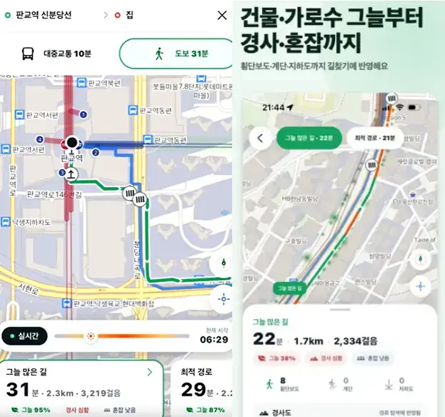一名首爾大學大學生研發「走陰涼處：行人的夏日路線」App，透過演算陰影規劃涼爽路線，上架後迅速爆紅，登上導航類App榜首。（來源：APPLE STORE）