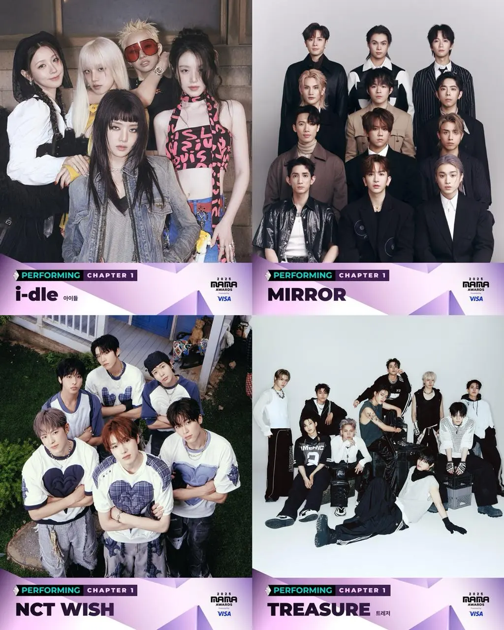第二輪新增香港男團 MIRROR、人氣女團 i-dle、韓團 NCT WISH 與 TREASURE 等。其中 MIRROR 作為本土代表全員現身，將與 BABYMONSTER、TWS 等韓國偶像同台。(圖：mnet_mama@IG)
